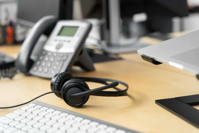 Close up person working call center